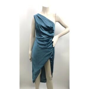 Rosedress Blue One Shoulder High Slit Satin Cocktail Party Dress Womens S